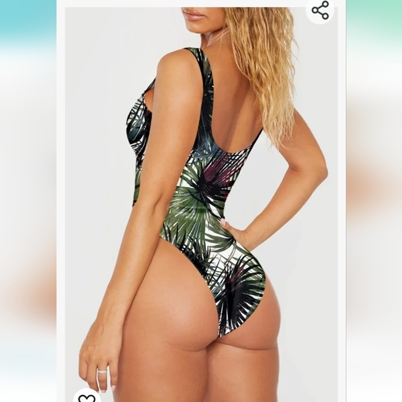 Sovoyontee Sexy One Piece Cheeky Adjustable Crisscross String Swimsuit Palm Leaf - Picture 2 of 7